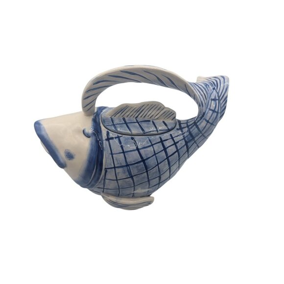 Blue Sky Ceramic Koi Fish Teapot By Diane Art Pottery Pitcher Glug Jug 10x8 - Picture 12 of 12